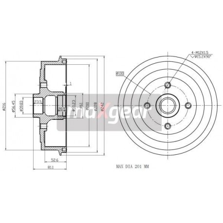 TAMBUR DE FRÂNĂ DAEWOO LANOS SPATE FĂRĂ ABS CU BUTUC 825.258002