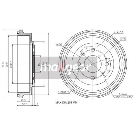 TAMBUR DE FRÂNĂ HONDA SPATE CIVIC 94- UK ROVER 200 400 25 45 986477059