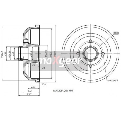 TAMBUR DE FRÂNĂ OPEL SPATE CORSA C 00- FĂRĂ ABS 200X36 986477265