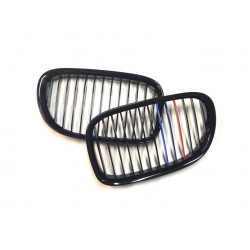 BMW 7 F01/F02 2008.10-2012 Grila față negru lucios (set de 2 piese cu ornamente în 3 culori)tuning dreapta/stânga