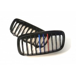 BMW 2 F45/F46 2014- Grila frontală neagră lucioasă (set de 2 piese cu ornamente în 3 culori)tuning dreapta/stânga