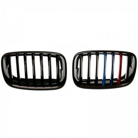 BMW X5 E70 2006.10-2010.04/X6 E71 2008-2014 grilă față neagră lucioasă (set de 2 buc. cu ornamente în 3 culori) tuning