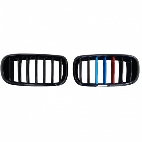 BMW X5 F15 2013.10 - Grila frontală neagră lucioasă (set de 2 piese cu ornamente în 3 culori)tuning dreapta/stânga