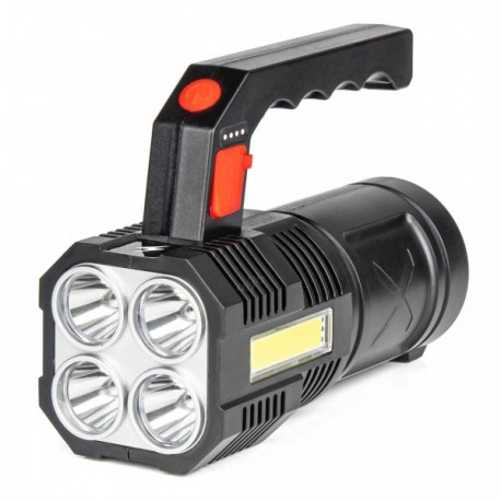 Lanternă 4 LED + COB cu acumulator 18650 mAh
