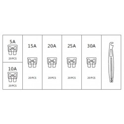 Set siguranțe mini, 121 buc: 5A, 10A, 15A, 20A, 25A, 30A OK031004
