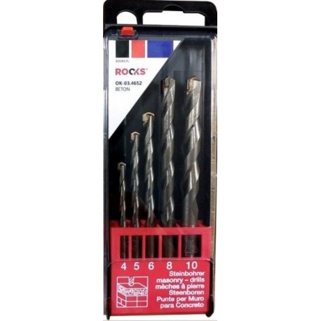 Burghie cilindrice pentru beton, set 5 bucăți 4/5/6/8/10 mm OK034652