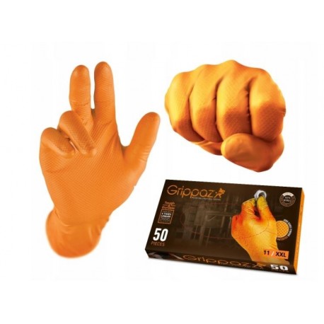 Mănuși de protecție nitril GripPaz 246 portocalii (set 50 buc) 240 mm 8,0 gr mărime M