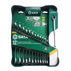 Set de chei plate-inelare cu clichet dublu, 12 piese + cheie X-Beam 10 mm cu clichet
