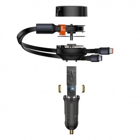 Încărcător auto Baseus Enjoyment cu cabluri USB-C, 33W (negru)