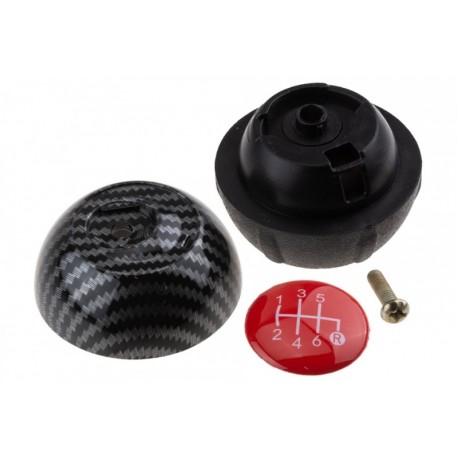 Manetă schimbător viteze Fiat 500 Abarth 2007-/textură fibră carbon neagră-capac roșu-6 viteze 55344048